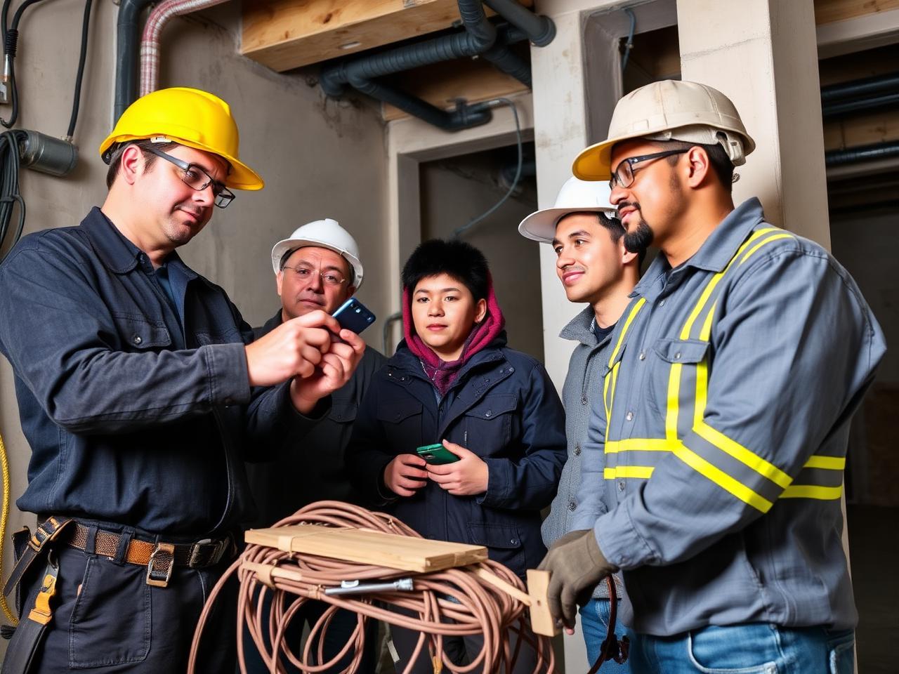 Specialty trade professionals demonstrating their work to apprentices